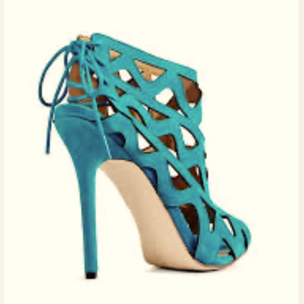 Turquoise heels with lace up design size 8
